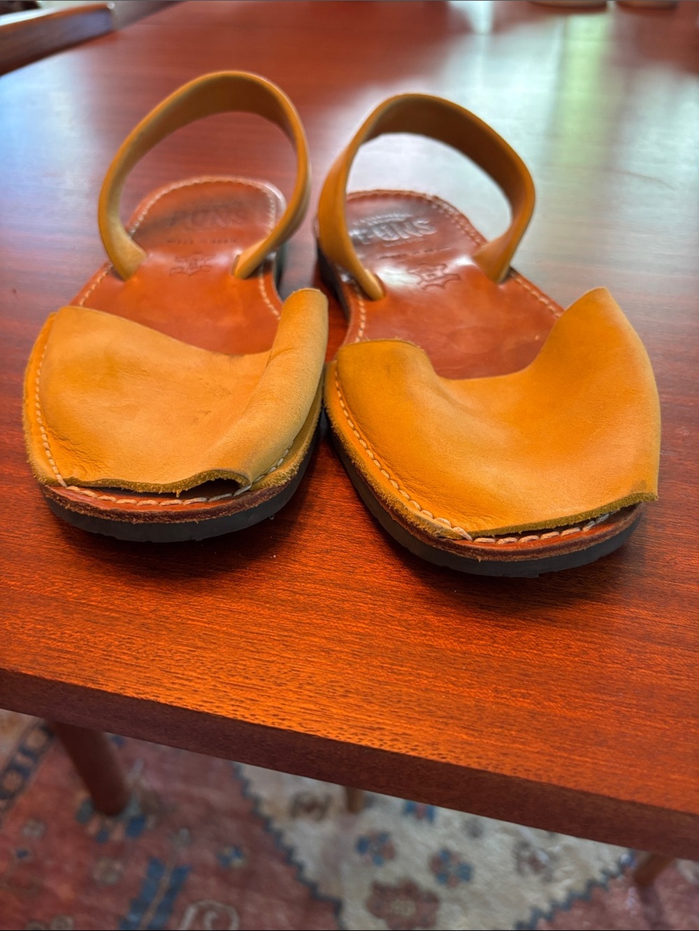 PONS Leather Avarca Sandals in Mustard Yellow - Picture 3 of 7